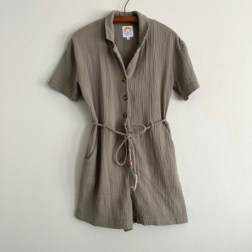 C&C California Double Gauze Belted Romper Small